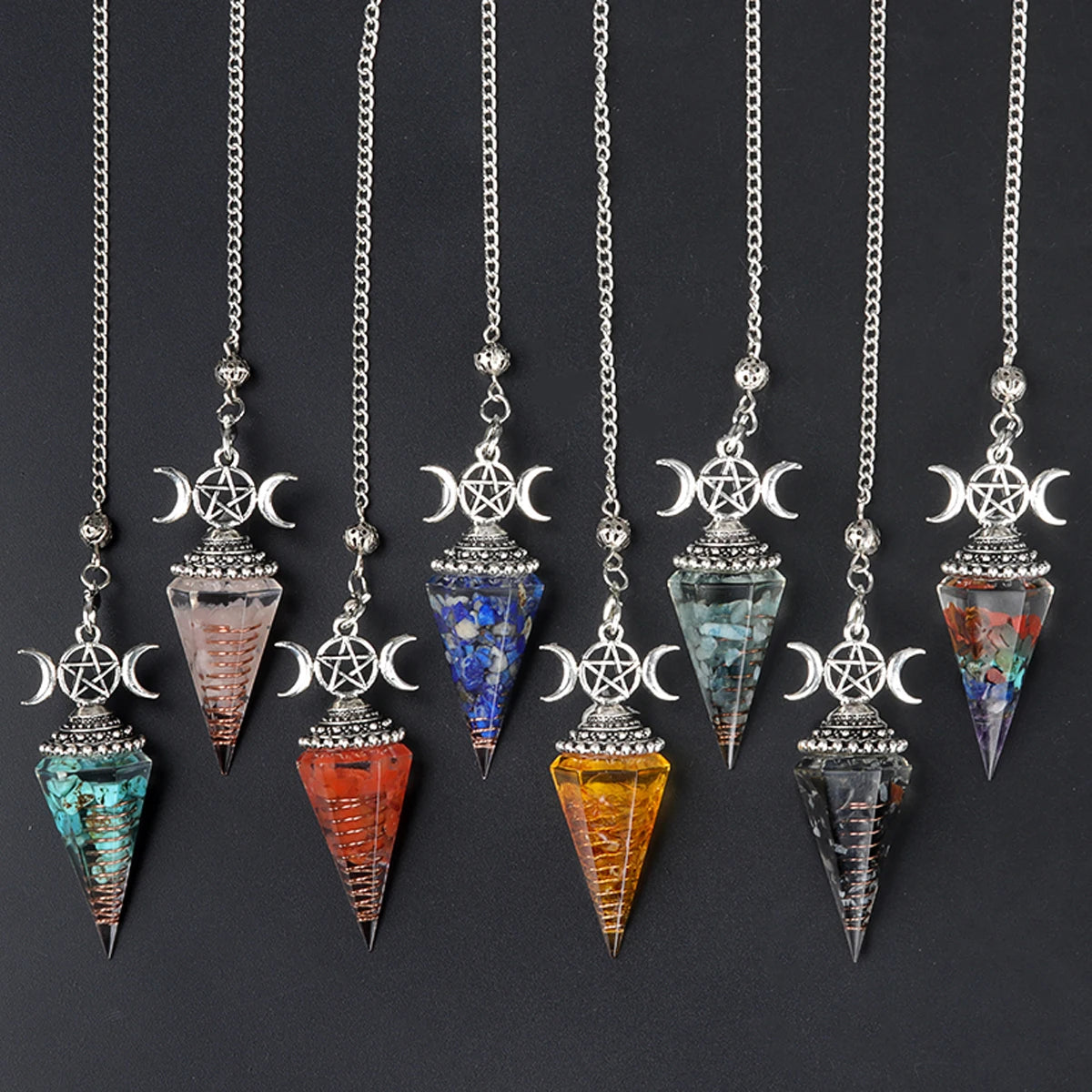 2025 Crystal Stone Pendulum Three Phases Hexagonal Cone Pendant