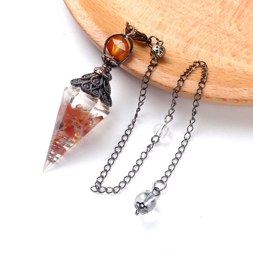 7 Chakras Natural Chips Gravel Crystal Hexagonal Cone Pendant Pendule