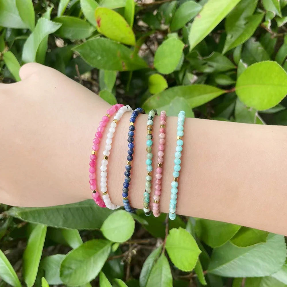 3mm Faceted African Turquoise Nature Stone Beaded Bracelet For Women
