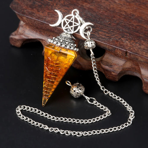 2025 Crystal Stone Pendulum Three Phases Hexagonal Cone Pendant