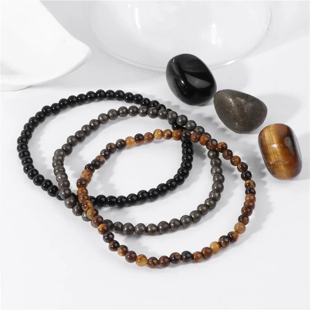 4mm Natural Stone Beads Bracelet With 3pcs Stones Rose Quartzs