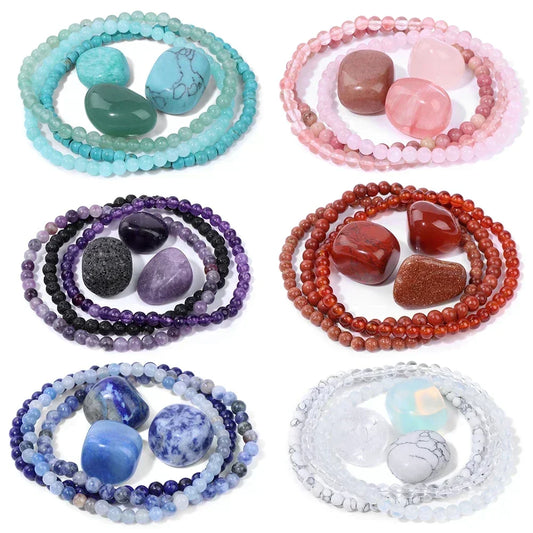 4mm Natural Stone Beads Bracelet With 3pcs Stones Rose Quartzs