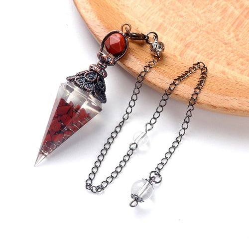 7 Chakras Natural Chips Gravel Crystal Hexagonal Cone Pendant Pendule