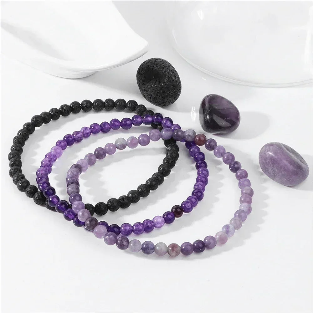 4mm Natural Stone Beads Bracelet With 3pcs Stones Rose Quartzs