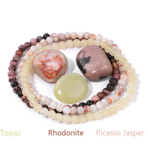 4mm Natural Stone Beads Bracelet With 3pcs Stones Rose Quartzs