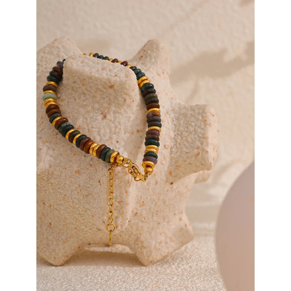 Yhpup Colorful Natural Stone Beads Chain Handmade Bracelet Bangle
