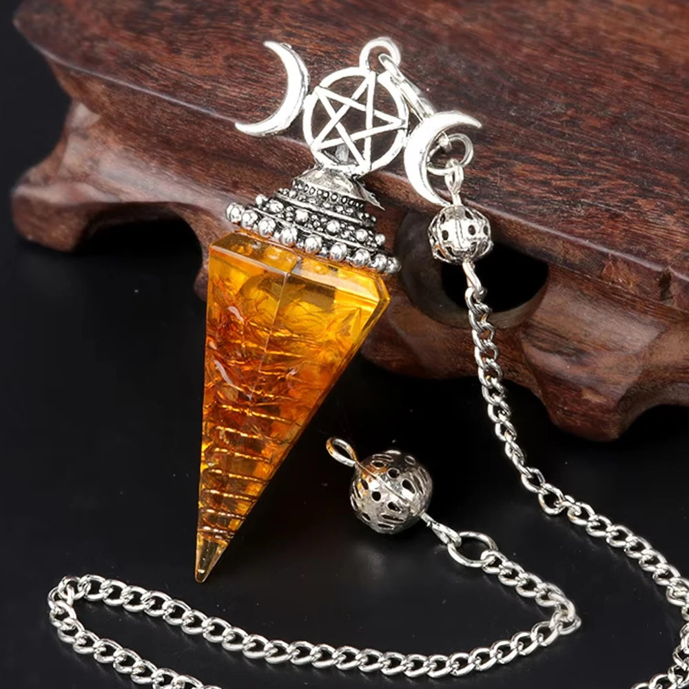 2025 Crystal Stone Pendulum Three Phases Hexagonal Cone Pendant