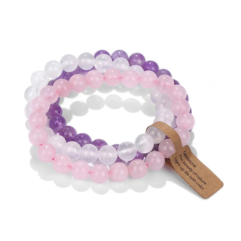 Natural Stone Crystal Beads Semi Precious Women's Bracelet Amethyst