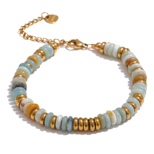 Yhpup Colorful Natural Stone Beads Chain Handmade Bracelet Bangle