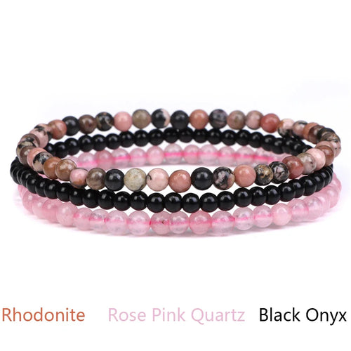 4mm Natural Stone Beads Bracelet With 3pcs Stones Rose Quartzs
