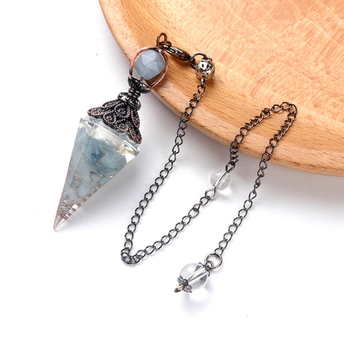 7 Chakras Natural Chips Gravel Crystal Hexagonal Cone Pendant Pendule