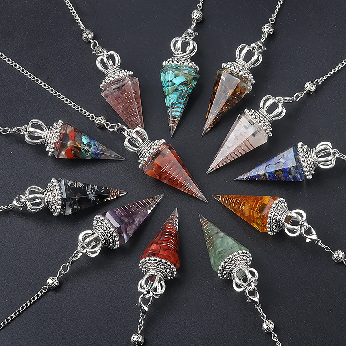 Natural Crystal Pendulum Hexagonal Cone Pendule Agate Quartz Chakras