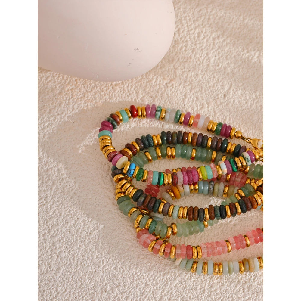 Yhpup Colorful Natural Stone Beads Chain Handmade Bracelet Bangle