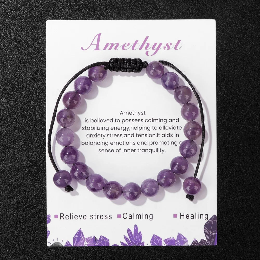 New Natural Stone Amethysts Bracelet with Card 8mm Pink Quartz