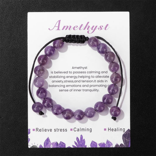 New Natural Stone Amethysts Bracelet with Card 8mm Pink Quartz