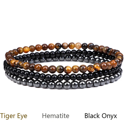 4mm Natural Stone Beads Bracelet With 3pcs Stones Rose Quartzs