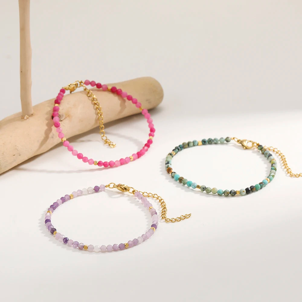 3mm Faceted African Turquoise Nature Stone Beaded Bracelet For Women