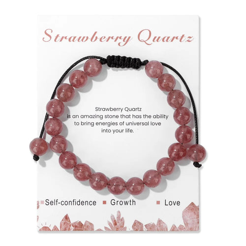 New Natural Stone Amethysts Bracelet with Card 8mm Pink Quartz