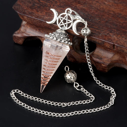2025 Crystal Stone Pendulum Three Phases Hexagonal Cone Pendant