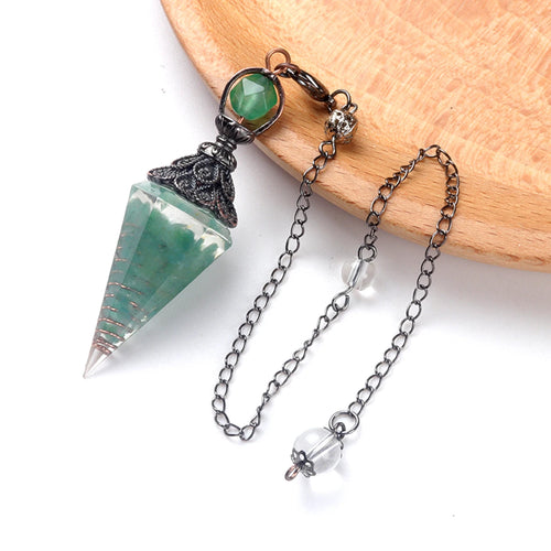 7 Chakras Natural Chips Gravel Crystal Hexagonal Cone Pendant Pendule