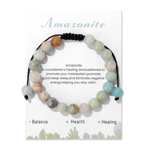 New Natural Stone Amethysts Bracelet with Card 8mm Pink Quartz