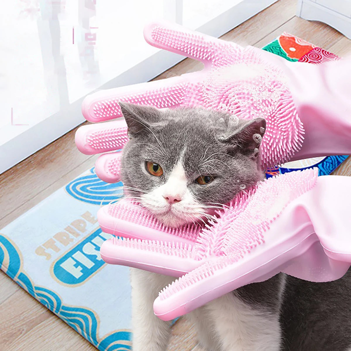 Pet Grooming Cleaning Gloves Dog Cat Bathing Shampoo Glove Scrubber