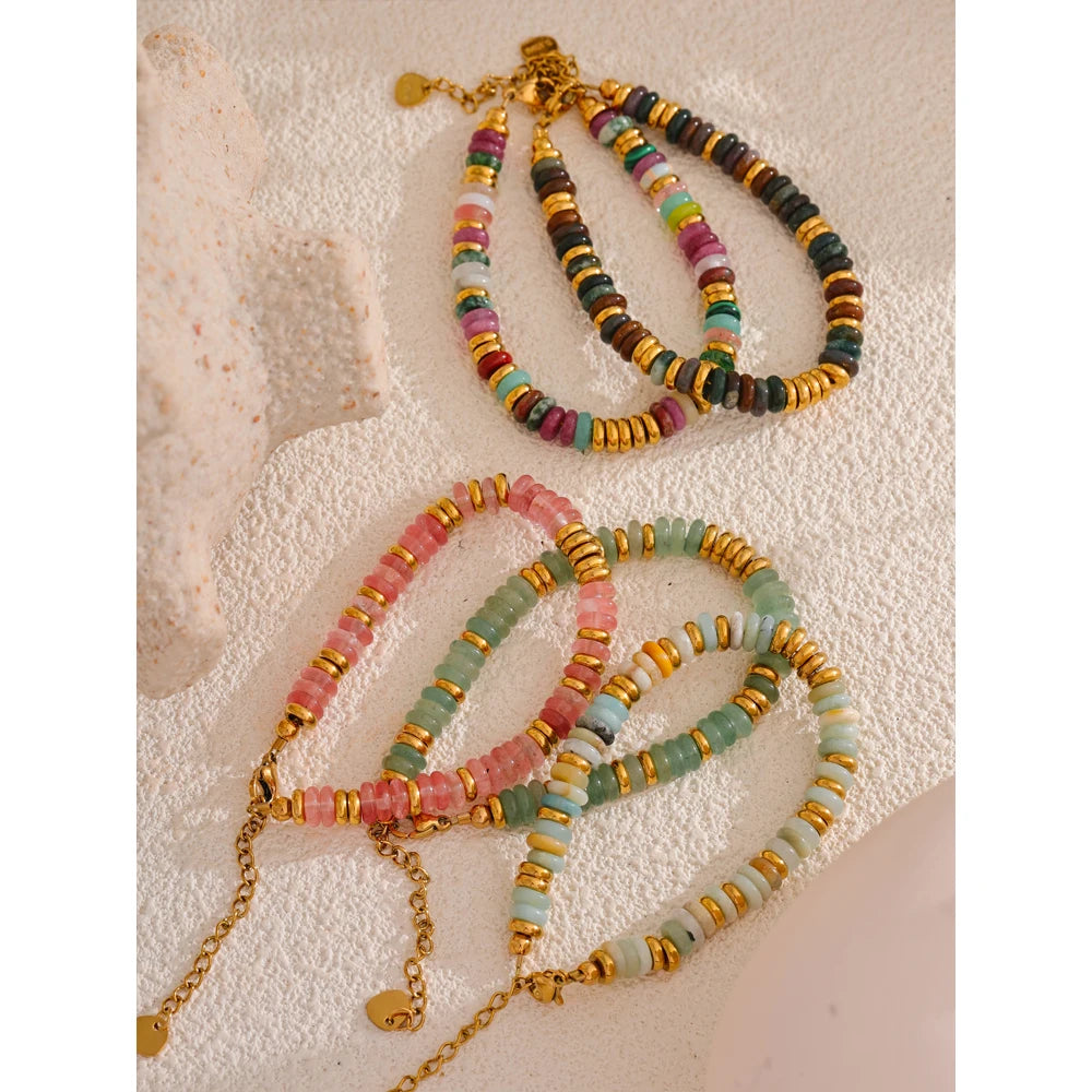 Yhpup Colorful Natural Stone Beads Chain Handmade Bracelet Bangle