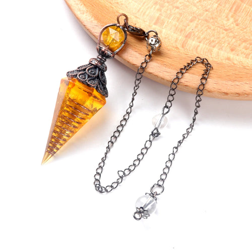7 Chakras Natural Chips Gravel Crystal Hexagonal Cone Pendant Pendule