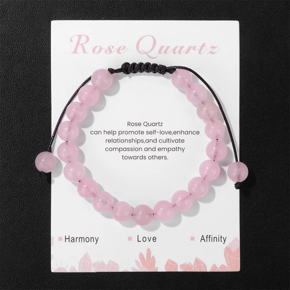 New Natural Stone Amethysts Bracelet with Card 8mm Pink Quartz