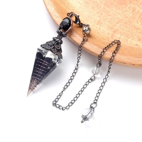 7 Chakras Natural Chips Gravel Crystal Hexagonal Cone Pendant Pendule