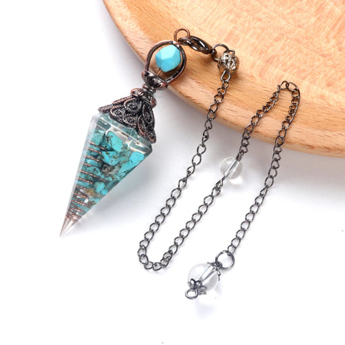 7 Chakras Natural Chips Gravel Crystal Hexagonal Cone Pendant Pendule