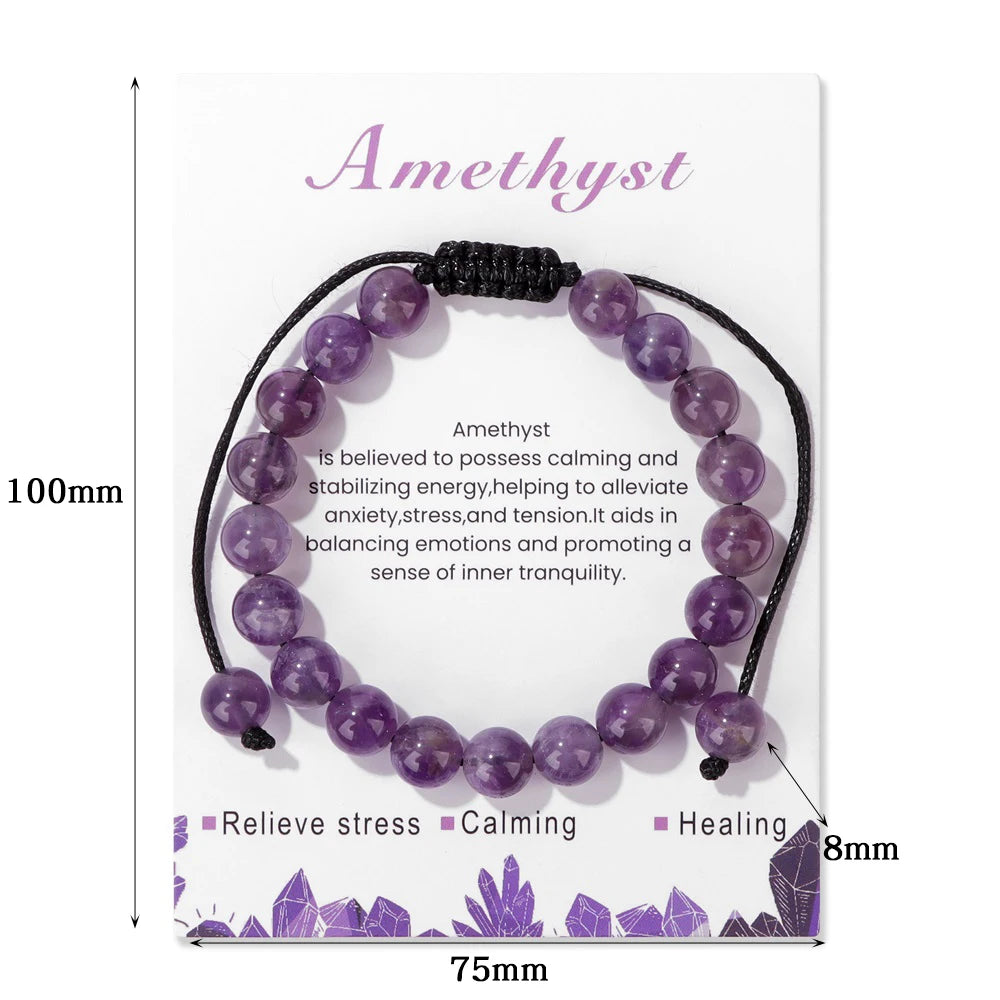 New Natural Stone Amethysts Bracelet with Card 8mm Pink Quartz
