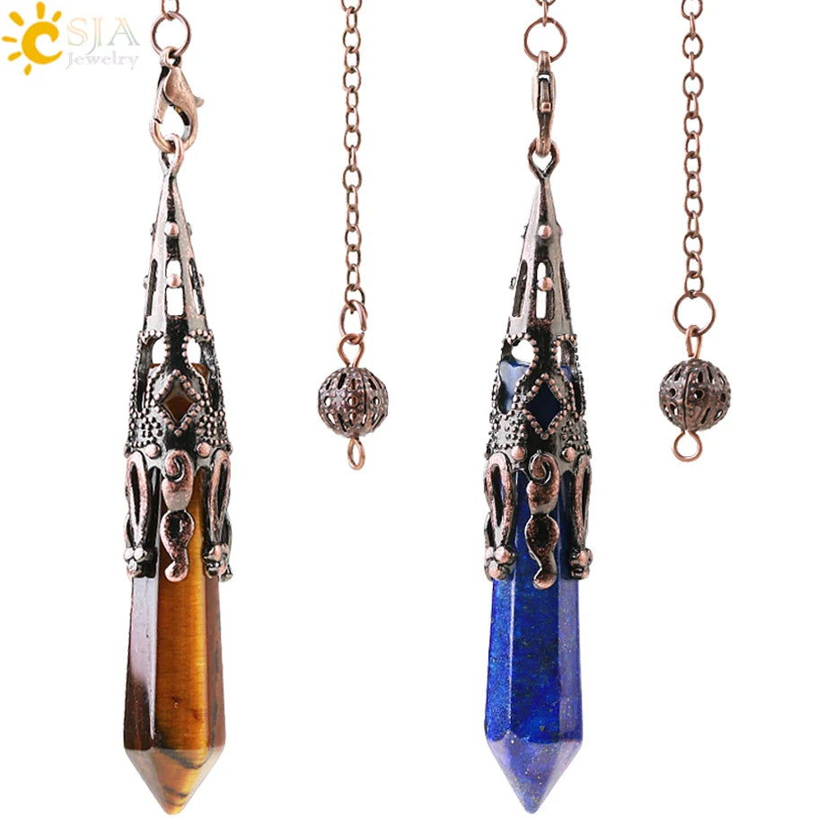 CSJA Crystal Pendulum for Divination Dowsing Gem Stone Pendant Antique
