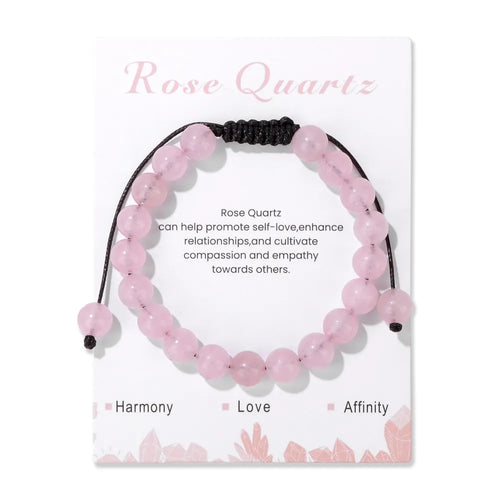 New Natural Stone Amethysts Bracelet with Card 8mm Pink Quartz