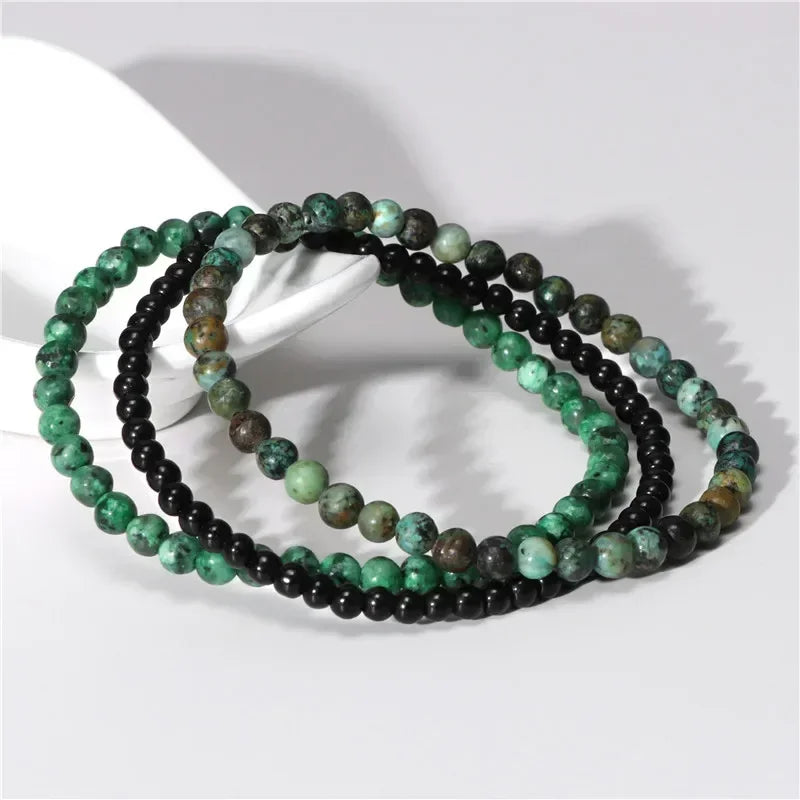 4mm Natural Stone Beads Bracelet With 3pcs Stones Rose Quartzs