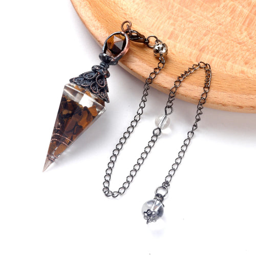 7 Chakras Natural Chips Gravel Crystal Hexagonal Cone Pendant Pendule