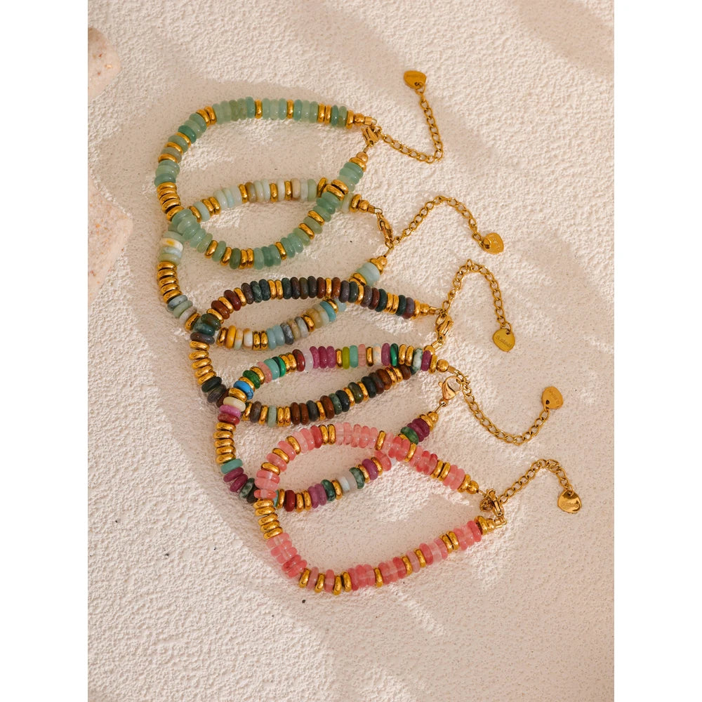Yhpup Colorful Natural Stone Beads Chain Handmade Bracelet Bangle