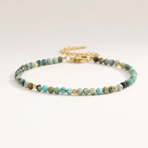 3mm Faceted African Turquoise Nature Stone Beaded Bracelet For Women