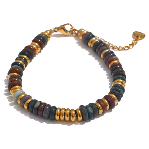 Yhpup Colorful Natural Stone Beads Chain Handmade Bracelet Bangle