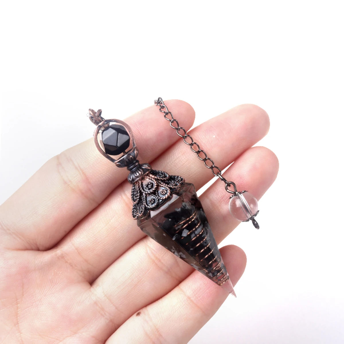 7 Chakras Natural Chips Gravel Crystal Hexagonal Cone Pendant Pendule