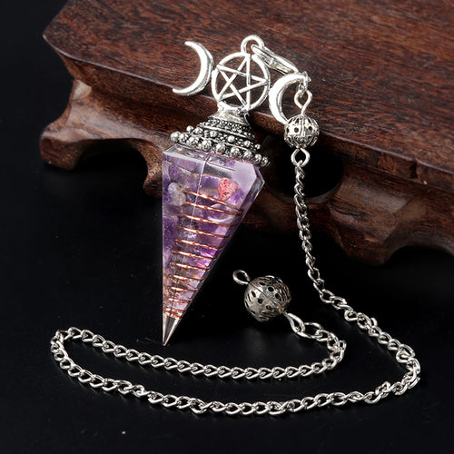 2025 Crystal Stone Pendulum Three Phases Hexagonal Cone Pendant