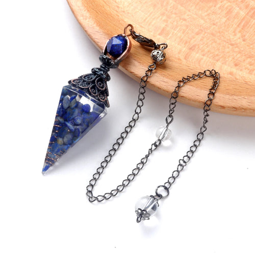 7 Chakras Natural Chips Gravel Crystal Hexagonal Cone Pendant Pendule