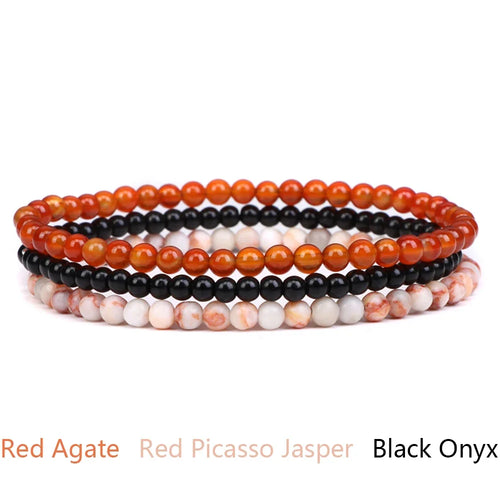 4mm Natural Stone Beads Bracelet With 3pcs Stones Rose Quartzs