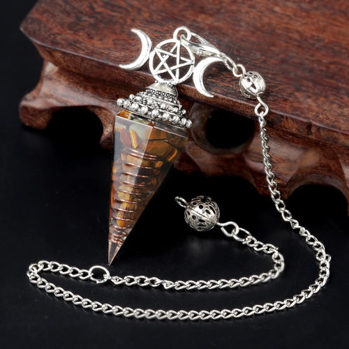 2025 Crystal Stone Pendulum Three Phases Hexagonal Cone Pendant