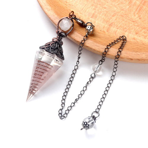 7 Chakras Natural Chips Gravel Crystal Hexagonal Cone Pendant Pendule