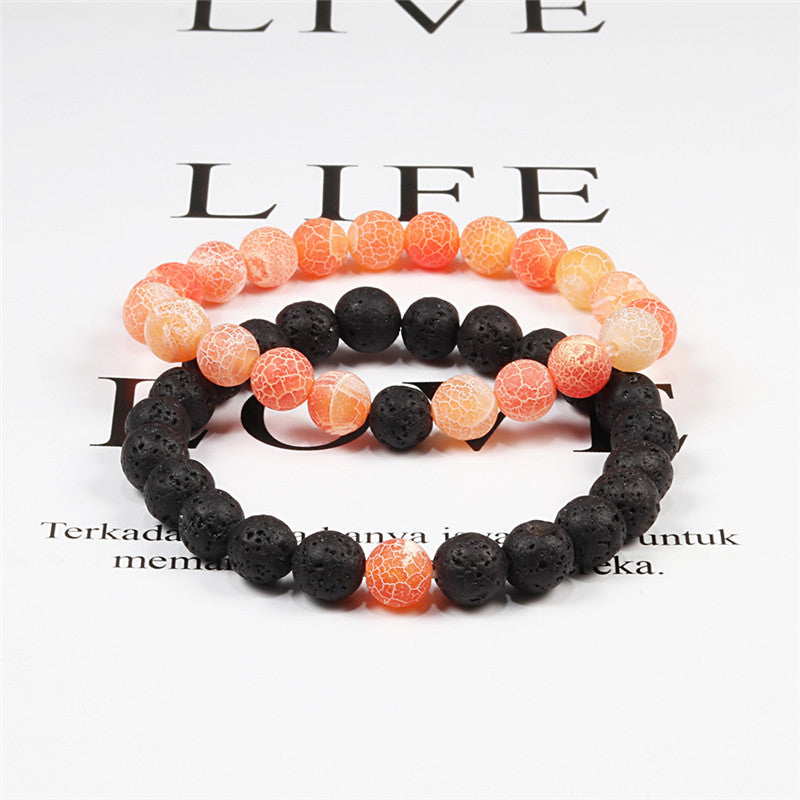 Set Bracelet Couples Distance Black White Natural Lava Stone Tiger Eye