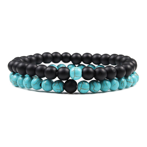 Set Bracelet Couples Distance Black White Natural Lava Stone Tiger Eye