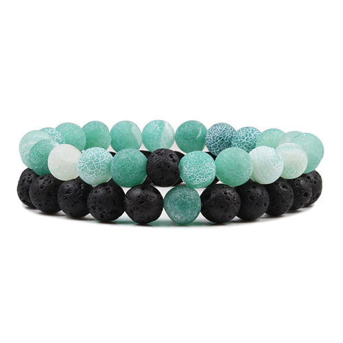 Set Bracelet Couples Distance Black White Natural Lava Stone Tiger Eye