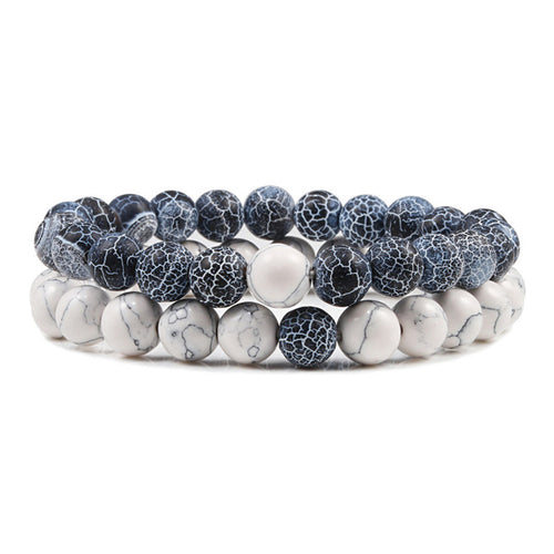 Set Bracelet Couples Distance Black White Natural Lava Stone Tiger Eye