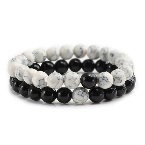 Set Bracelet Couples Distance Black White Natural Lava Stone Tiger Eye